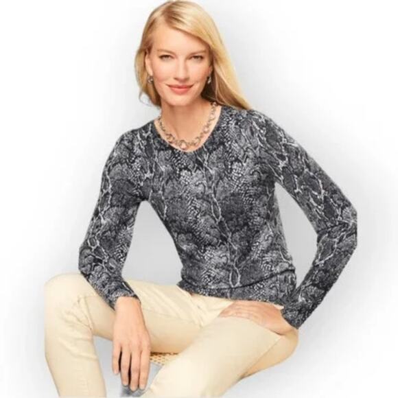 Talbots Puff Sleeve Merino Pullover Sweater Python snake Print Grey plus 2XP new - Picture 2 of 7